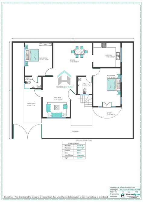 50X40 West Facing 2BHK Ground Floor House Plan | 2000 Sqft Plot Floor Plan Ground Floor House, Price Calculator, Party Logo, House Drawing, Diy Home Repair, Family Living, Maximize Space, Home Loans, Home Repair