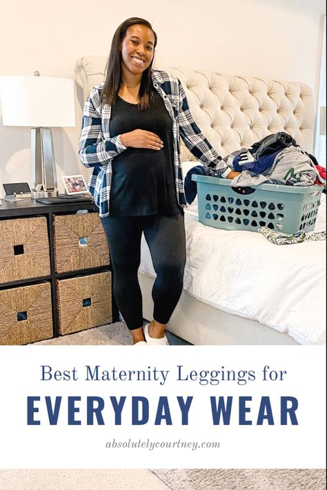 Pregnant woman wearing black leggings, a black tank, and an open plaid shirt standing next to a pile of laundry Maternity Outfits For Photoshoot, Pregnancy Outfits Casual, Best Maternity Leggings, Pregnancy Fashion Spring, Spring Maternity Outfits, Pregnancy Fashion Winter, Pregnancy Fashion Fall, Fall Maternity Outfits, Summer Maternity Fashion