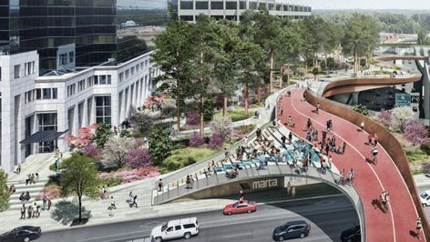 One proposal in Buckhead would create a 9-acre park on top of GA-400 for an estimated $250 million. Highway Architecture, Bridge Architecture, Plaza Design, New Urbanism, Public Realm, Parametric Design, Road Design, Pedestrian Bridge, Bridge Design