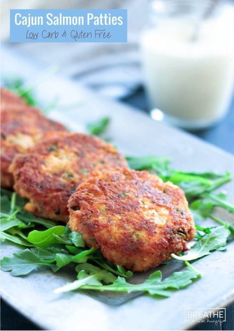 These fantastic Cajun Salmon Patties are low carb, gluten free and keto friendly!! I Breathe Im Hungry, Salmon Rissoles, Low Carb Cajun, Low Carb Salmon Patties, Im Hungry, Low Carb Salmon, Cajun Salmon, Best Low Carb Recipes, Low Carb Diets