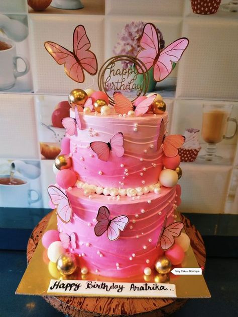 Birthday Cake Butterfly Theme, Butterfly Theme Cake 1st Birthdays, 1st Birthday Cake Designs, Butterfly Theme Cake, Butterfly Birthday Cakes, Fairy Cakes, Butterfly Cakes, Butterfly Theme, Butterfly Birthday