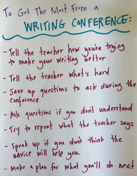 Get the most from a conference chart Fifth Grade Writing, Fourth Grade Writing, Lucy Calkins, Writing Conferences, 5th Grade Writing, Ela Writing, Writing Anchor Charts, 4th Grade Writing, Writers Workshop