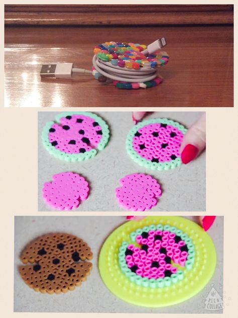 DIY Earbud Holders! Got the idea from another pinned named sarahlynntea! You can learn how to make them on her YouTube channel called SoCraftastic! Go check her out! Perler Bead Glasses Holder, Perler Beads Ideas Costers, Perler Bead Phone Stand, Perler Bead Earbud Holder, Perler Bead Coaster Holder, Hamma Beads Ideas, 3d Perler Bead, Pearl Beads Pattern, Bracelet Craft Diy