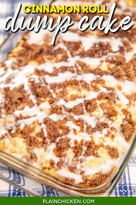 Cinnamon Roll Dump Cake Recipe - pure heaven! One bite of this cake and you will be blown away. Gooey cinnamon rolls, whipped cream cheese, crunchy pecans, cinnamon swirl cake, and butter. Whether you're hosting a brunch, celebrating a special occasion, or simply treating yourself, this Cinnamon Roll Dump Cake is a winner. Cinnamon Roll Dump Cake, Cinnamon Swirl Cake, Gooey Cinnamon Rolls, Easy Dump Cake Recipe, Blueberry Dump Cakes, Dump Cake Recipe, Apple Dump Cakes, Swirl Cake, Cinnamon Cake