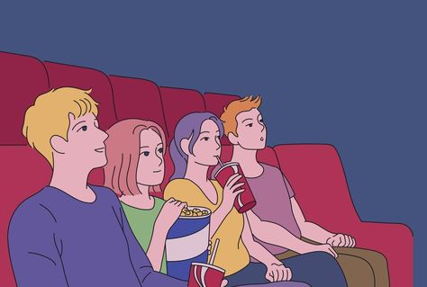 Theatre Illustration, Movie Illustration, Watching A Movie, Watch Movie, Design Illustrations, People Watching, Vector Design, Vector Art, Theater