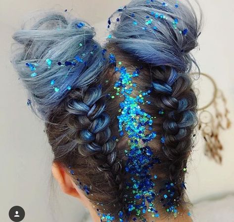 Rave Hairstyles, Rave Hair, Pretty Hair Color, Pinterest Hair, Festival Hair, Braided Bun, Glitter Hair, Crazy Hair Days, Mermaid Hair