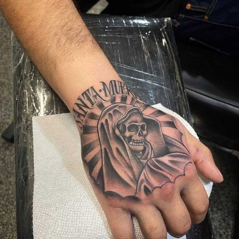 Santa Muerte Hand Tattoo, Santa Muerte Stencil, La Style Tattoo, Santa Muerte Tattoo For Men, Santisima Muerte Tattoo, Santa Muerte Tattoo For Women, Santa Muerte Tattoo Stencil, Santa Muerte Tattoo, Cholo Tattoo