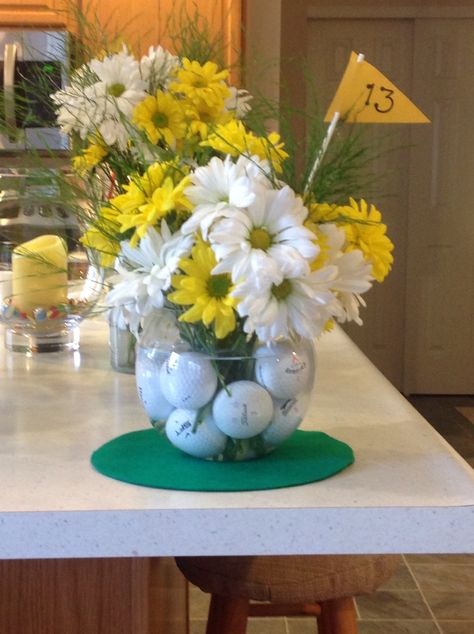 Golf center piece Golf Tips For Women, Golf Centerpieces, Golf Theme Party, Golf Party Decorations, Golf Decor, Golf Event, Golf Party, Golf Theme, Golf Birthday