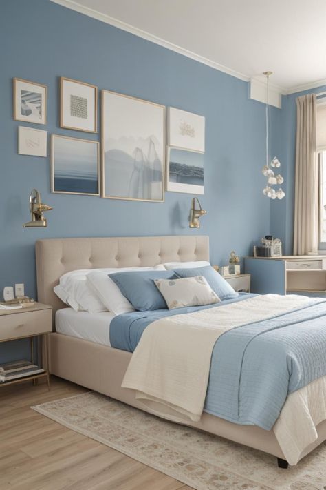 Light Blue Bedroom, Blue Nightstands, Blue Bedroom Walls, Bedroom Oasis, Dekorasi Kamar Tidur, Serene Bedroom, Bleu Pastel, Paint Colors For Living Room, Bedroom Refresh