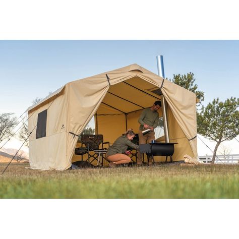 Ozark Trail North Fork 12' x 10' Outdoor Wall Tent with Stove Jack, Sleeping Capacity 6, One Large Room, Tan - Walmart.com Tent With Stove, Wall Tent, Tent Stove, Family Tent Camping, Cabin Tent, Cool Tents, Tent Sale, Sports Camp, Family Tent