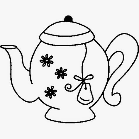 Tea Pot Drawing, Teapot Drawing, Pot Drawing, Kitchen Embroidery, Embroidery Kitchen, Redwork Embroidery, Drawing Simple, Pola Sulam, Embroidery Needles