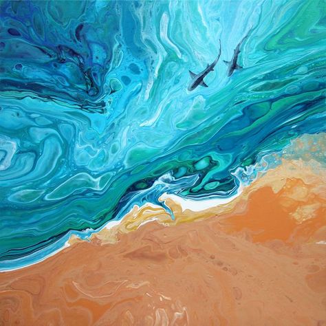 Shark Painting, Flow Art, Underwater Painting, Shark Art, Liquid Art, Underwater Art, Pour Art, Acrylic Pouring Art, Original Art Painting