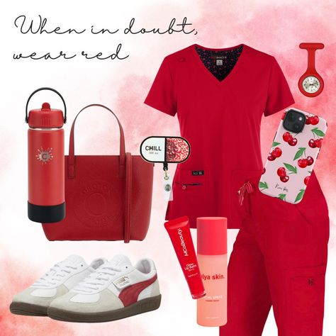 When in doubt, wear red ❤️🍎⁠ ⁠ #eNurse #nursescrubs #medstudent #nursingplacement Scrubs Aesthetic Medical, Scrubs Aesthetic, Nursing Aesthetic, Scrub Outfits, Nurse Vibes, Scrubs Fashion, Aesthetic Medical, Doctor Life, Medical Scrubs Fashion