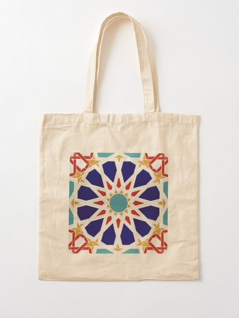 "Geometric Traditional Andalusian Moroccan Zellige tiles Style" Tote Bag for Sale by Arteresting | Redbubble Totebag Painting, Moroccan Bags, Cloth Painting, Industrial Boho, Moroccan Modern, Moroccan Zellige, Zellige Tiles, Thank You Bags, Diy Tote