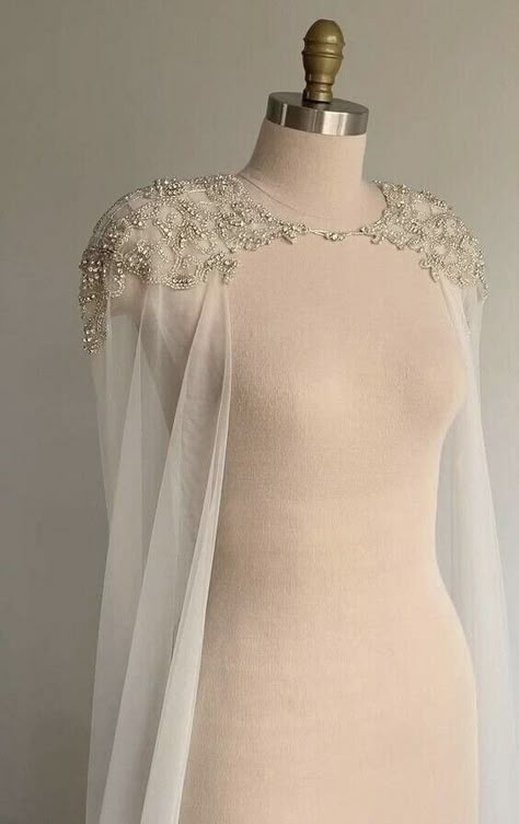 White Ivory Beaded Wedding Cape Sequin Halter Women Elegant Bridal Cape Cloak  | eBay Bride Video, Baju Kahwin, Cape Wedding Dress, Dresses Romantic, Wedding Cape, Bridal Cape, فستان سهرة, Cape Dress, Wedding Dresses Romantic