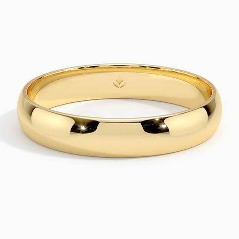 Men's 18K Yellow Gold Slim Profile 4mm Wedding Ring. This classic 4mm wedding band was designed with comfort in mind. Its slimmer profile results in a lower dome and a lighter weight that you can wear all day without noticing. The slightly curved interior makes this band perfect for everyday wear but easy to take off when you need to. Male Wedding Bands Gold, Men Wedding Rings Gold, Men’s Wedding Rings, Mens Wedding Bands Gold, Brilliant Earth Wedding Band, Men's Engagement Rings, Plain Gold Wedding Bands, Curved Interior, Mens Wedding Rings Gold