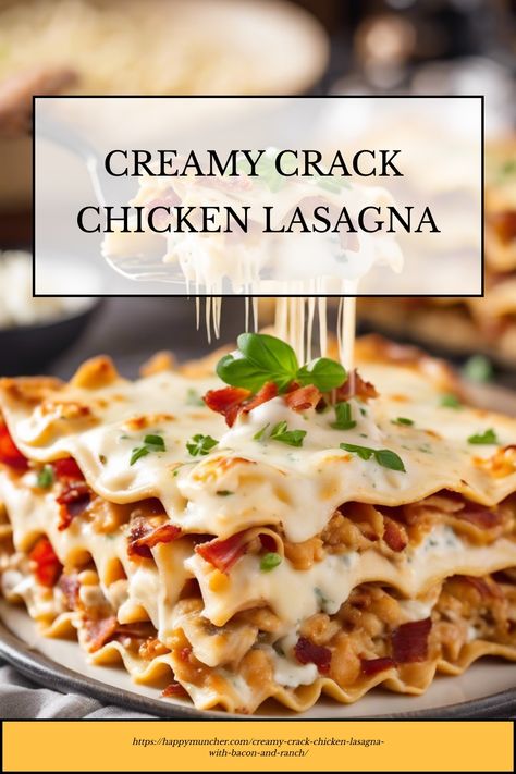 Indulge in the ultimate comfort food with this mouthwatering Crack Chicken Lasagna recipe! Packed with flavorful shredded chicken, crispy bacon, creamy cheese, and a hint of ranch seasoning, every bite is pure bliss. This hearty dish is perfect for family dinners or potluck gatherings. With layers of lasagna noodles and a rich sauce made from scratch, it's sure to impress any crowd. Whether you're a fan of crack chicken or lasagna (or both! Best Creamed Spinach Recipe, Bacon Lasagna, Chicken Lasagna Recipe, Classic Lasagna, Chicken Lasagna, Shredded Chicken Recipes, Classic Italian Dishes, Chicken Bacon Ranch, Spinach Recipes