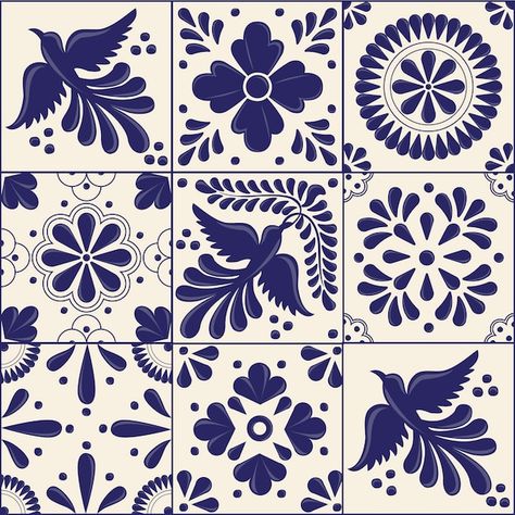 Azulejos estilo talavera tradicional mex... | Premium Vector #Freepik #vector #floral #mexicano #mosaico #tradicional Mexican Tile Art, Talavera Art, Blue And White Tiles, Talavera Pattern, Talavera Design, Style Tiles, Mexican Pattern, Talavera Pottery, Mexican Talavera