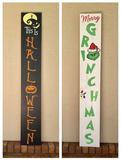 Nightmare Before Christmas Sign, Grinch Room, Grinch Signs, Grinch Sign, Grinch Ideas, Porch Boards, Porch Leaners, Grinch Crafts, Wood Paintings