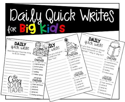 Daily Quick Writes - The Crazy Schoolteacher Quick Write Prompts, Write Prompts, Writing Block, Written Expression, Writing Classroom, Language Classroom, 3rd Grade Writing, Quick Writes, Daily Journal Prompts