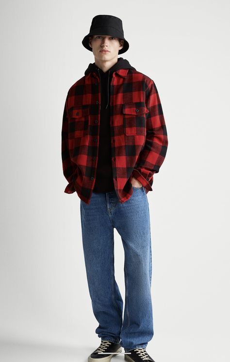 Red Checkered Shirt Outfit Mens, Red Flannel Outfit Aesthetic, Black And Red Flannel Outfit, Red Check Shirt Outfit Men, Mens Plaid Shirt Outfit, Red Checkered Shirt Outfit, Red Flannel Outfits, Red Flannel Outfit Men, Plaid Flannel Shirt Outfit