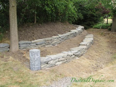 Retention Wall, Sister Tats, Cottage Patio, Stone Walls Garden, Hill Landscape, Stacked Stone Walls, Rustic Landscaping, Sloped Yard, Homestead House