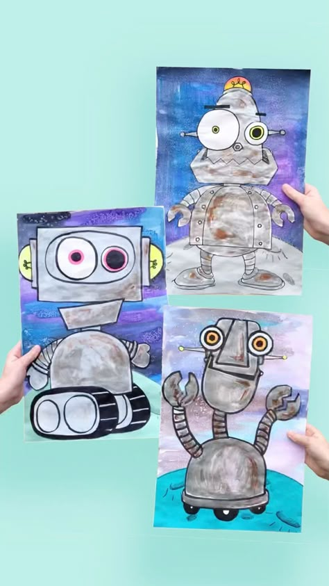 Buddy Art Projects, Wild Robot Art Project, Robot Craft Ideas, The Wild Robot Art Project, Robot Art Project, Robot Artwork, Robot Project, Robot Drawing, Robots Artworks