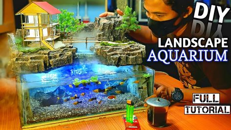 Aquarium Landscape Diorama Mini Waterfall, Amazing Aquariums, Waterfall Landscape, Container House Plans, Aquarium Decorations, Landscape Decor, Creative Video, Miniature House, Container House