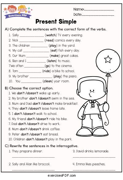 Complete the sentences with the correct form of the Verbs Simple Sentences Worksheet, Simple Present Tense Worksheets, Workout Names, Free Printable Alphabet Worksheets, Essay Writing Examples, Sentence Activities, Printable Alphabet Worksheets, Simple Present Tense, Simple Past Tense