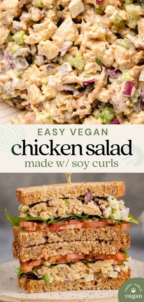 Salad Chickpeas, Vegan Chickpea Salad, Vegan Chicken Salad, Sandwich Lunch, Chickpea Salad Sandwich, Vegan Sandwiches, Soy Curls, Lunch Salad, Vegan Chickpea