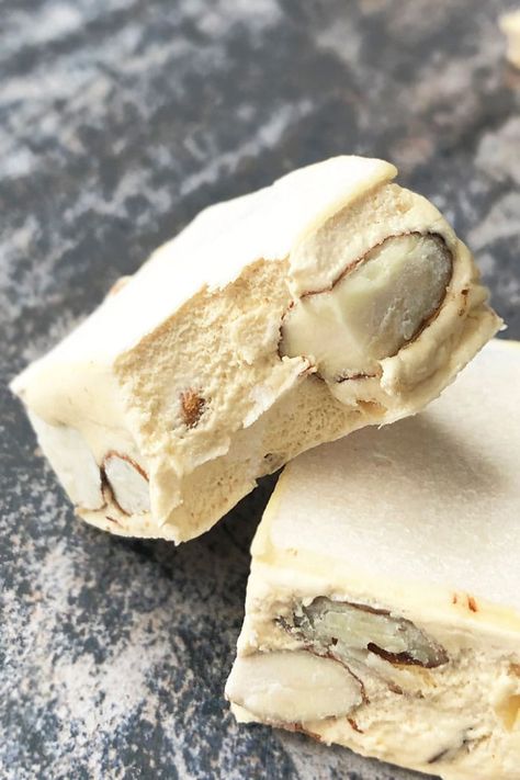 Nougatine Recipe, Homemade Nougat, Microwave Peanut Brittle, Nougat Recipe, Nougat Candy, White Chocolate Fudge, Truffles Recipe, Candy Recipe, Homemade Sweets