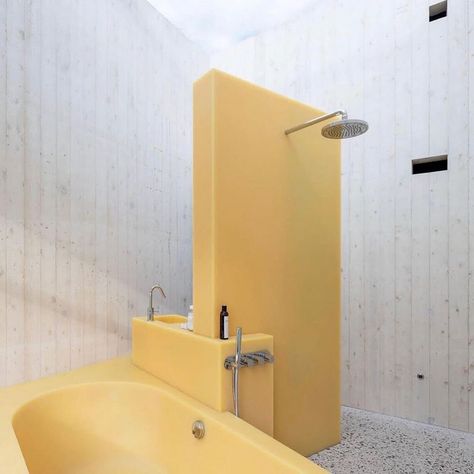 Sabine Marcelis, Concrete Bathroom, Vitra Design Museum, 카페 인테리어 디자인, Yellow Bathrooms, Brutalist Architecture, Bath Tub, Bath Design, Design Museum