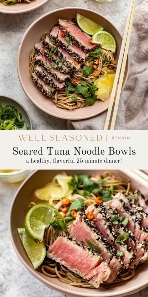 25-Minute Tuna Noodle Bowls Bluefin Tuna Recipe, Pan Seared Tuna, Sesame Crusted Tuna, Tuna Dishes, Tuna Fillet, Tuna And Egg, Seared Ahi, Tuna Noodle, Fresh Tuna