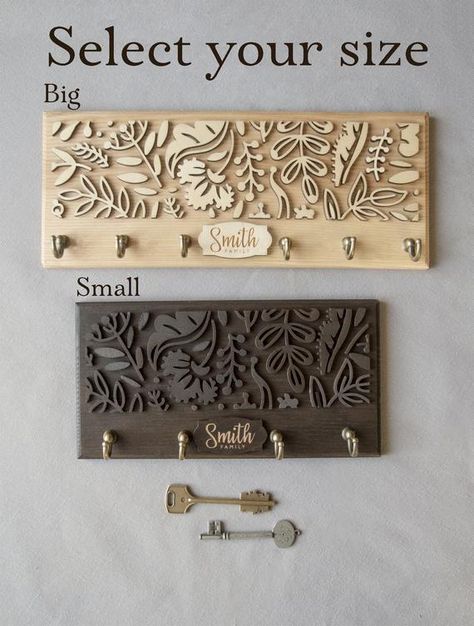 Last Family Name Established Sign Laser Cut Name Wooden Sign image 8 Key Holder Ideas, Key Holder Diy, Wood Laser Ideas, Laser Cut Decor, Wood Jewelery, Laser Cut Wood Crafts, Key Rack, Laser Engraved Ideas, Laser Art