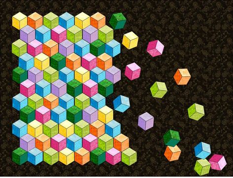 Tumbling Down - Etsy Tumbling Blocks Pattern, Tumbling Blocks Quilt, One Block Wonder, Puff Quilt, Tumbling Blocks, Mini Quilt Patterns, 3d Quilts, Quilt Block Tutorial, Scrappy Quilt