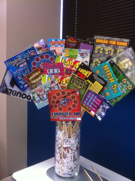 Basket Idea: scratch off lottery tickets Lottery Ticket Gift, Silent Auction Basket, Fundraiser Baskets, Silent Auction Baskets, Auction Basket, Raffle Basket, Auction Baskets, Raffle Baskets, Lottery Ticket