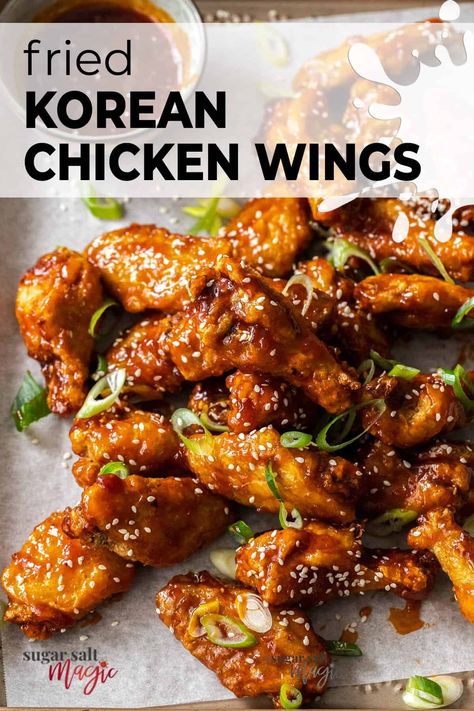 Spicy Korean Chicken Wings, Fried Wings Recipe, Fried Chicken Wings Recipe, Crunchy Fried Chicken, Korean Fried Chicken Wings, Korean Chicken Wings, Spicy Korean Chicken, Chicken Wing Recipes Fried, Homemade Appetizer