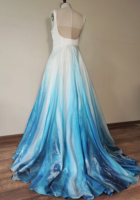 Blue Hombre Wedding Dress, Luau Wedding Dress, Blue Ombre Prom Dress, Sea Princess Dress, Tiffany Blue Wedding Dress, Ocean Blue Wedding Dress, Coloured Wedding Dress Different, Dyed Wedding Dresses, Blue Ombre Wedding Dress