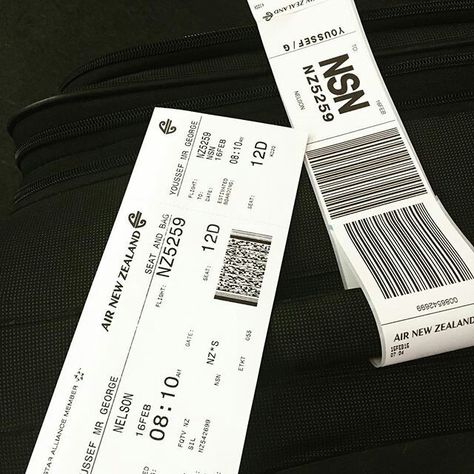 Air New Zealand boarding pass and bag tag...image instagram24 Fake Plane Ticket, Vision 2024, Travel Tickets, Air New Zealand, Interior Design Presentation, Wellington New Zealand, Tag Image, Mini Farm, Design Presentation