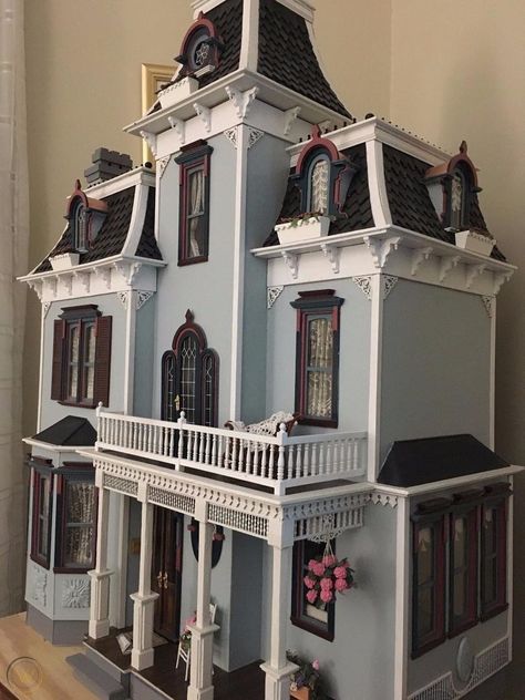 Doll Houses For Sale, Dollhouse Exterior, Beacon Hill Dollhouse, Victorian Dollhouse Miniatures, Dollhouse Display, Dollhouse Bookshelf, Wood Dollhouse, Victorian Exterior, Baby Room Colors