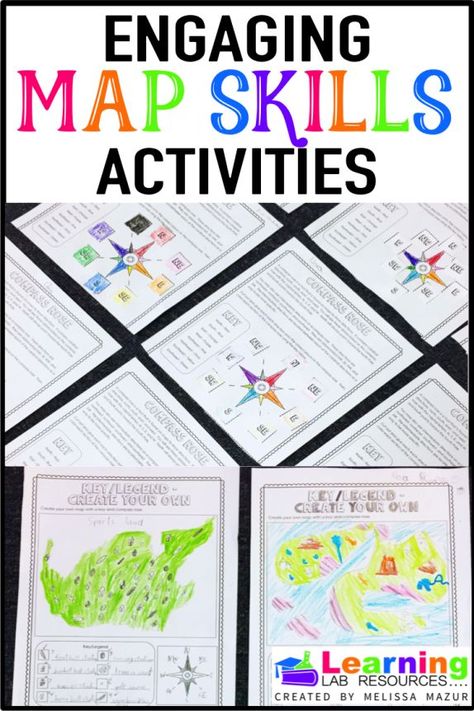 Let students have fun while learning about map skills with this interactive unit! Topics include cardinal directions, grids, scale, types of maps, and latitude and longitude. Map Skills Activities, Types Of Maps, Social Studies Maps, Teaching Maps, Third Grade Social Studies, 3rd Grade Social Studies, 4th Grade Social Studies, Cardinal Directions, 6th Grade Social Studies