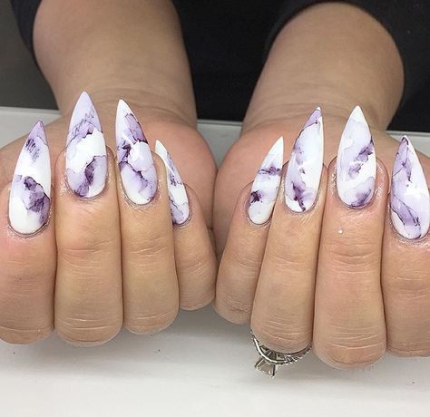 Cute nail art Inspo nails marble purple stiletto nails white acrylics Nail Inspo Stiletto, Purple Stiletto Nails, Light Purple Nails, Acrylic Nails Stiletto, Nails Marble, Purple Acrylic Nails, Nail Art Images, Nails Purple, Nail Effects