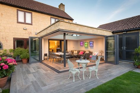 Orangery Conservatories | Orangery Buildings | Conservatories — Everbrite Windows & Doors Bi Fold Patio Doors, Bifold Doors Extension, Corner Bifold Doors, Orangery Extension Kitchen, Bifold Patio Doors, Orangery Extension, Conservatory Design, Kitchen Diner Extension, Home Extension