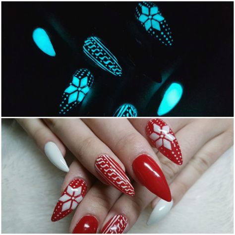 Glow in the dark christmas nails Glow In The Dark Nails Acrylic Designs, Glow In The Dark Christmas Nails, Glow In The Dark Nails Acrylic, Glow In The Dark Nails Designs, Glow In Dark Nails, Dark Christmas Nails, Christmas Light Nails, Navidad Nails, Glow In The Dark Nails