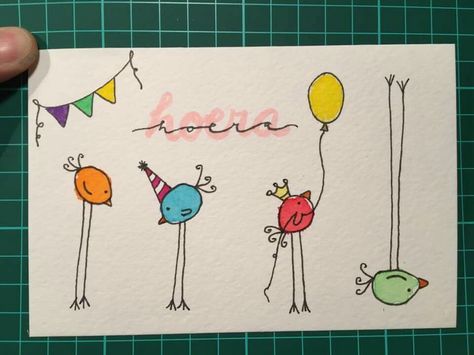 Birthday Doodle, Doodle Paint, Simple Cards Handmade, Watercolor Birthday Cards, Birthday Card Drawing, Art Sketches Doodles, Watercolor Paintings For Beginners, 50th Birthday Cards, Watercolor Birthday