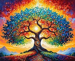 Tree Of Life Painting Easy, Color By Numbers For Adults, Brught Color Tree, Glass Painting Tree Of Life, Tree Of Life Colorful, Bottle Paintings, Buddha Under Tree Paintings, Stained Glass Painting, Pretty Trees