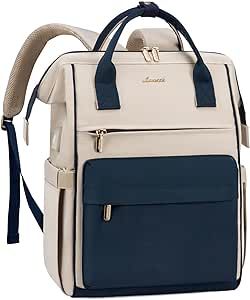 LOVEVOOK Laptop Backpack for Women, 17 Inch Work Teacher Nurse Bag, Large Capacity Business Computer Backpack Purse with USB Port, Stylish Casual Daypack for Travel,Antiquewhite&Blue Teacher Backpack, Tas Laptop, Work Backpack, Nurse Bag, Backpack Laptop, Computer Backpack, Backpack For Women, Large Backpack, Laptop Accessories