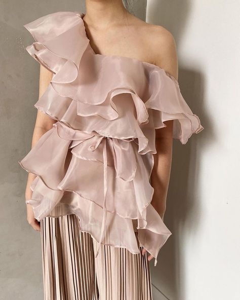 Buy Off Shoulder Minimalist Organza Frill Top, Ruffle Pretty Bridesmaid Top, Elegant Simple Evening Party Top, Ruffle Blouse, Sexy Pink Top Online in India - Etsy Organza Ruffle Top, Puffy Sleeves Top, Tulle Outer, Ruffle Tops Outfit, Bridesmaid Tops, Frill Top, Organza Top, Frill Tops, Fashion Design Dress