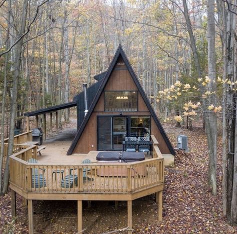 Another Day! on Tumblr Woods Ideas, Cabin Style Homes, A Frame Cabins, Deck Steps, A Frame House Plans, Frame Cabin, A Frame Cabin, Loft House, A Frame House