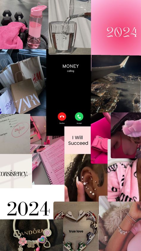 2024 pink and black vision board Black And Pink Vision Board, Mood Board Lockscreen, 2024 Pink Vision Board, Black Vision Board, Pink Vision Board Aesthetic, Pink Vision Board, Pink 2024, Goals 2024, Pink And Black Wallpaper